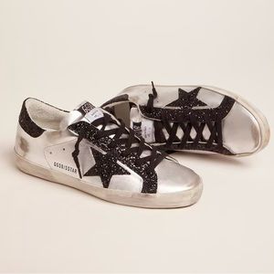 Golden Goose Superstar Metallic Silver w/ Black Glitter